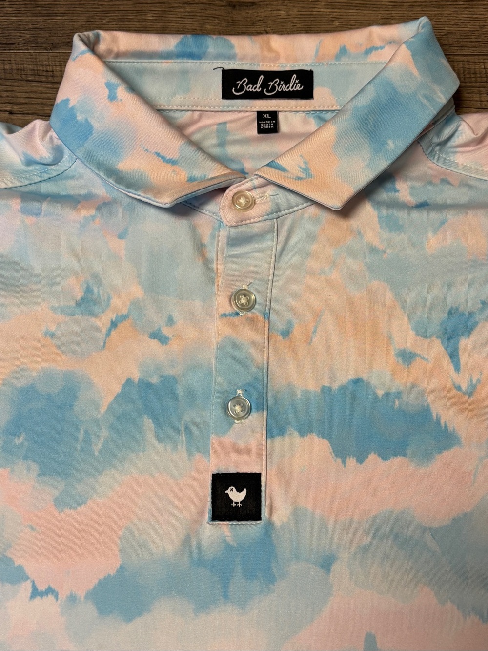 Bad Birdie Cotton Candy Golf Polo Shirt Mens XL Abstract Cloud EUC